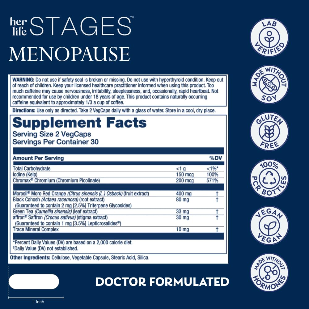 SOLARAY Menopause her Life Stages - Menopause Supplements for Women - Supports Mood, Sleep, Hot Flashes, Night Sweats - Vegan, Gluten Free - 60-Day Guarantee - 30 Servings, 60 VegCaps