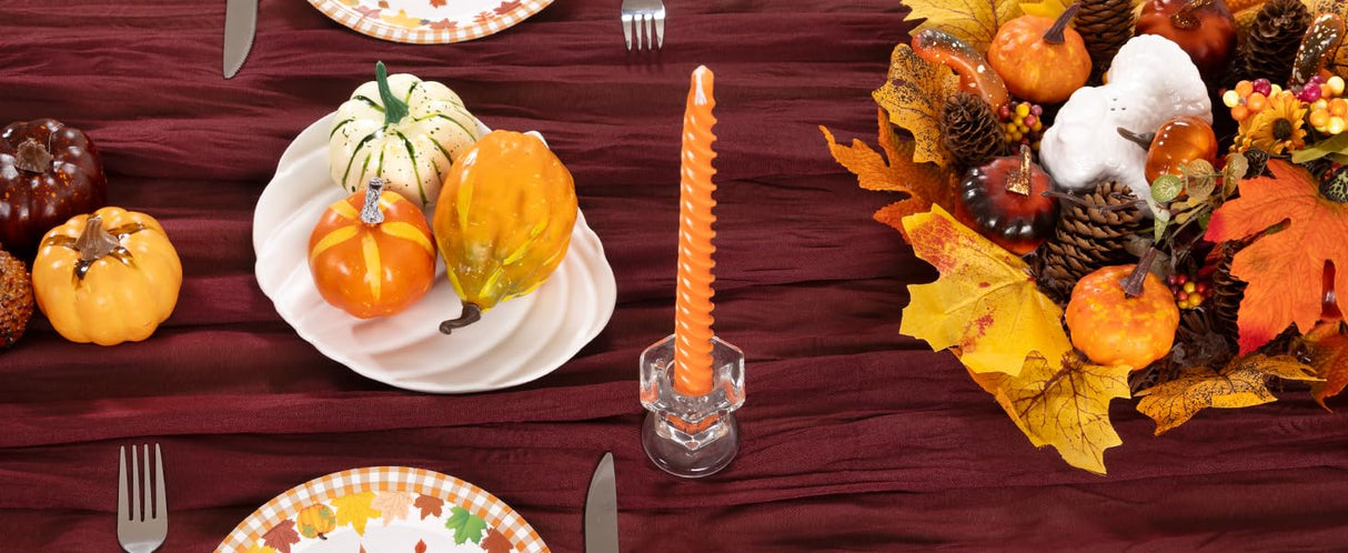 DeZerlor Burgundy Red Cheesecloth Table Runner 6 Pack Fall Table Runners Boho Gauze 120 Inches Red Cheese Cloth Fall Table Decorations for Thanksgiving Christmas Weddings Bridal Shower Candlelight