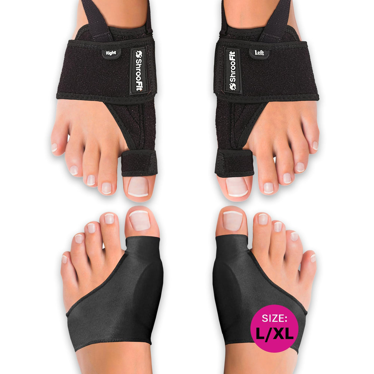 ShrooFit Effective Bunion Corrector for Men & Women | Relief Kit with Cushion Sleeves | Toe Straightener – Large/X-Large