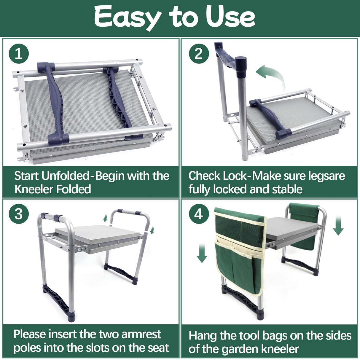 Toptoo Garden Kneeler and Seat with 11.5" Wide Pad, Foldable Garden Stool with 2 Tool Bags, Heavy Duty Garden Kneeler for Gardening, Women, Horticulturist