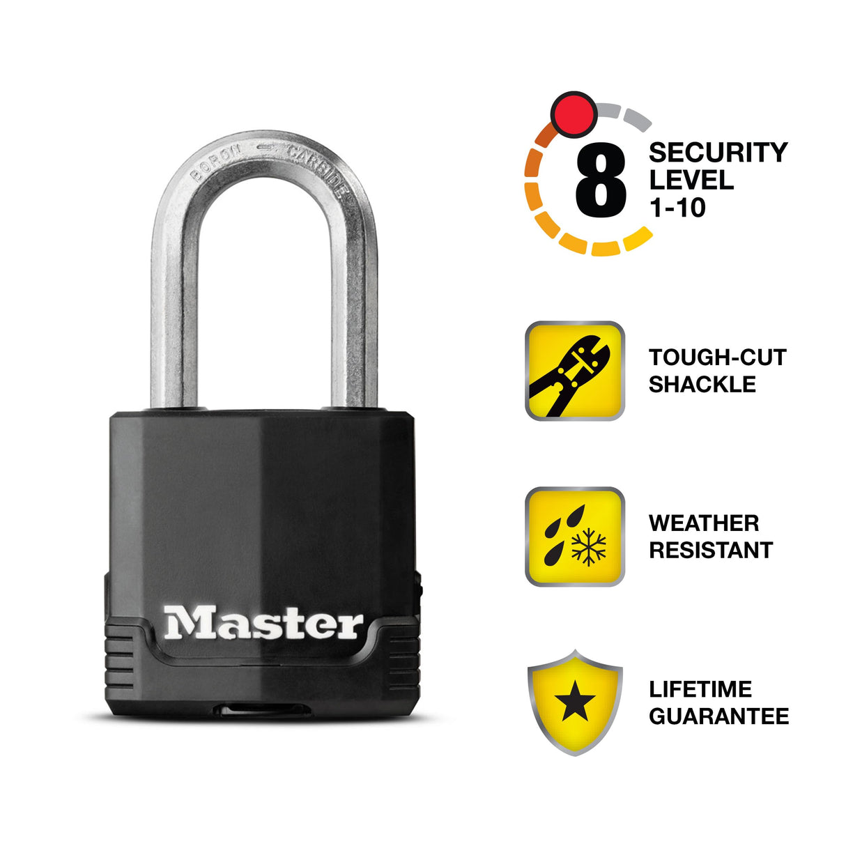 Master Lock Magnum Heavy Duty Outdoor Padlock with Key, Weather Resistant Body and Cut Safe Shackle Make Lock Perfect for Fences, Gates, Sheds, M115XDLF,Black