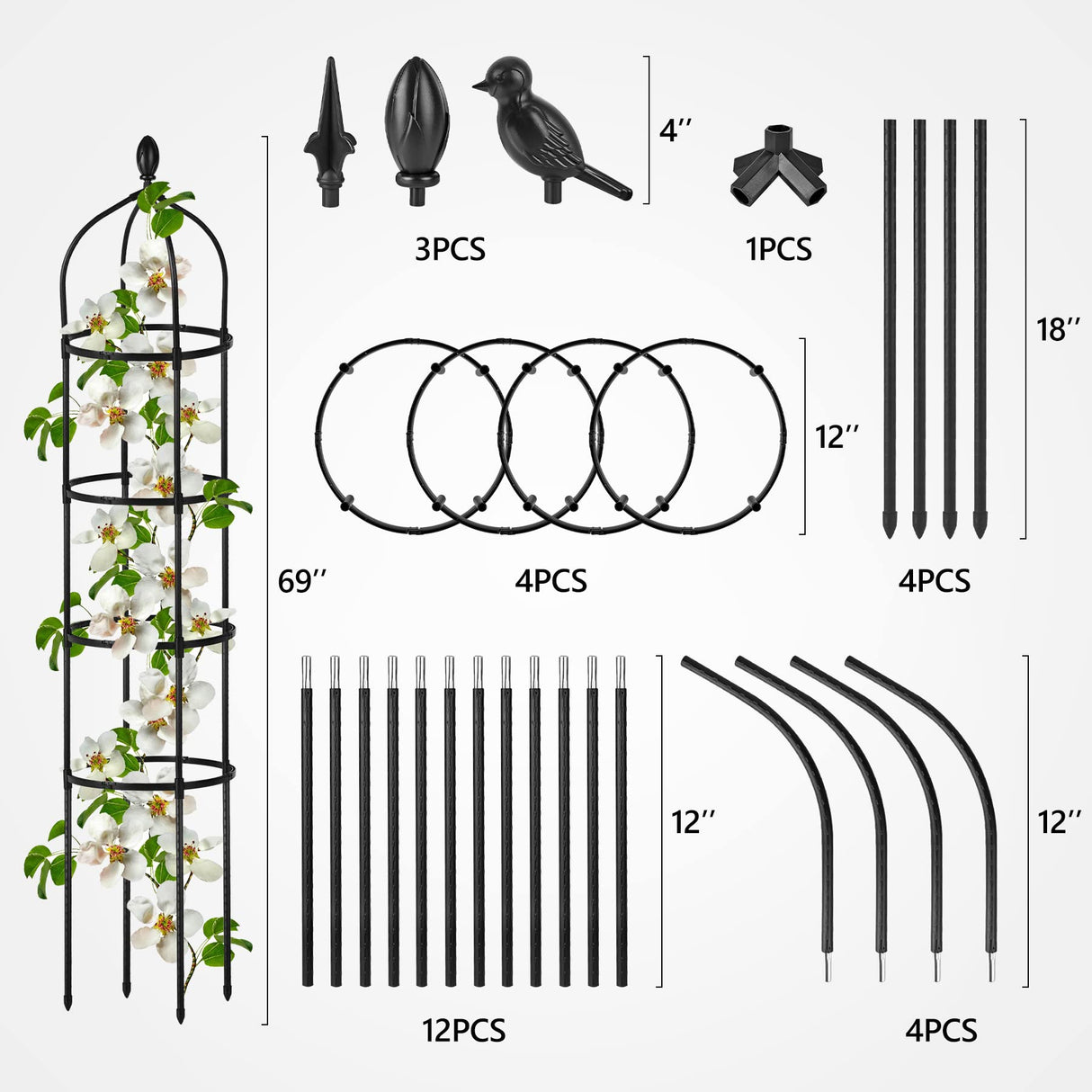 Garden Obelisk Trellis for Climbing Plants Outdoor 6 Ft Rose Bush Round Trellis for Pots Rustproof Metal Pipe with Plastic Coated Plant Flower Trellises for Clematis Vine Jasmine Support