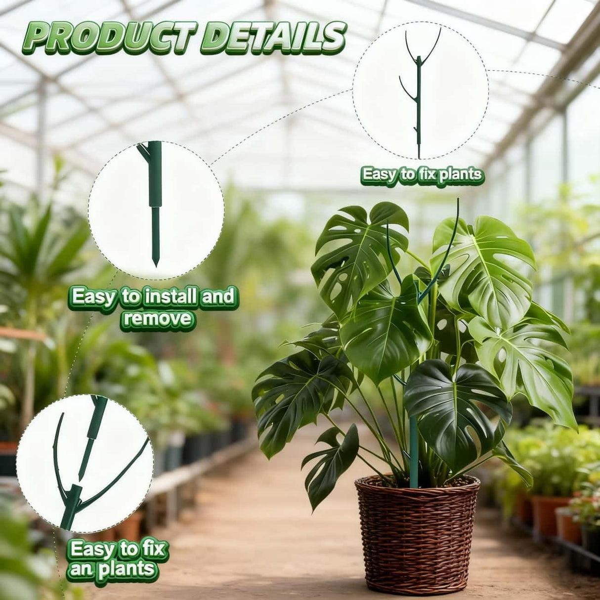 Stackable Monstera Plant Support Stakes，Plant Stand Indoor，Stackable Monstera Plant Support Stakes，Plant Stand Indoor，Garden Tools & Garden Accessories, Equipped with clipsstrapsVelcro (5pack)