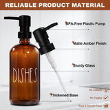 TOLDATLI Hand and Dish Soap Dispenser Set, Kitchen Soap Dispenser Set with Sponge Holder, 16.9oz Amber Glass Dispenser, Waterproof Labels, Instant Dry Tray|Upgrade for Your Kitchen and Bathroom