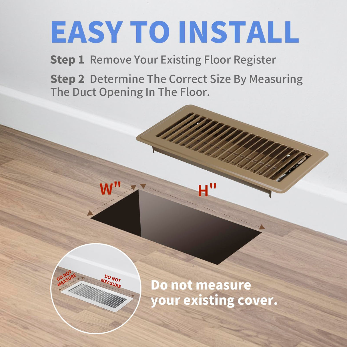 Howeall 4" x 10" Floor Register 2 Pack - Heavy Duty Steel Walkable Floor Vents - Easy Adjust Air Supply Lever - Vent Covers for Home (Brown)