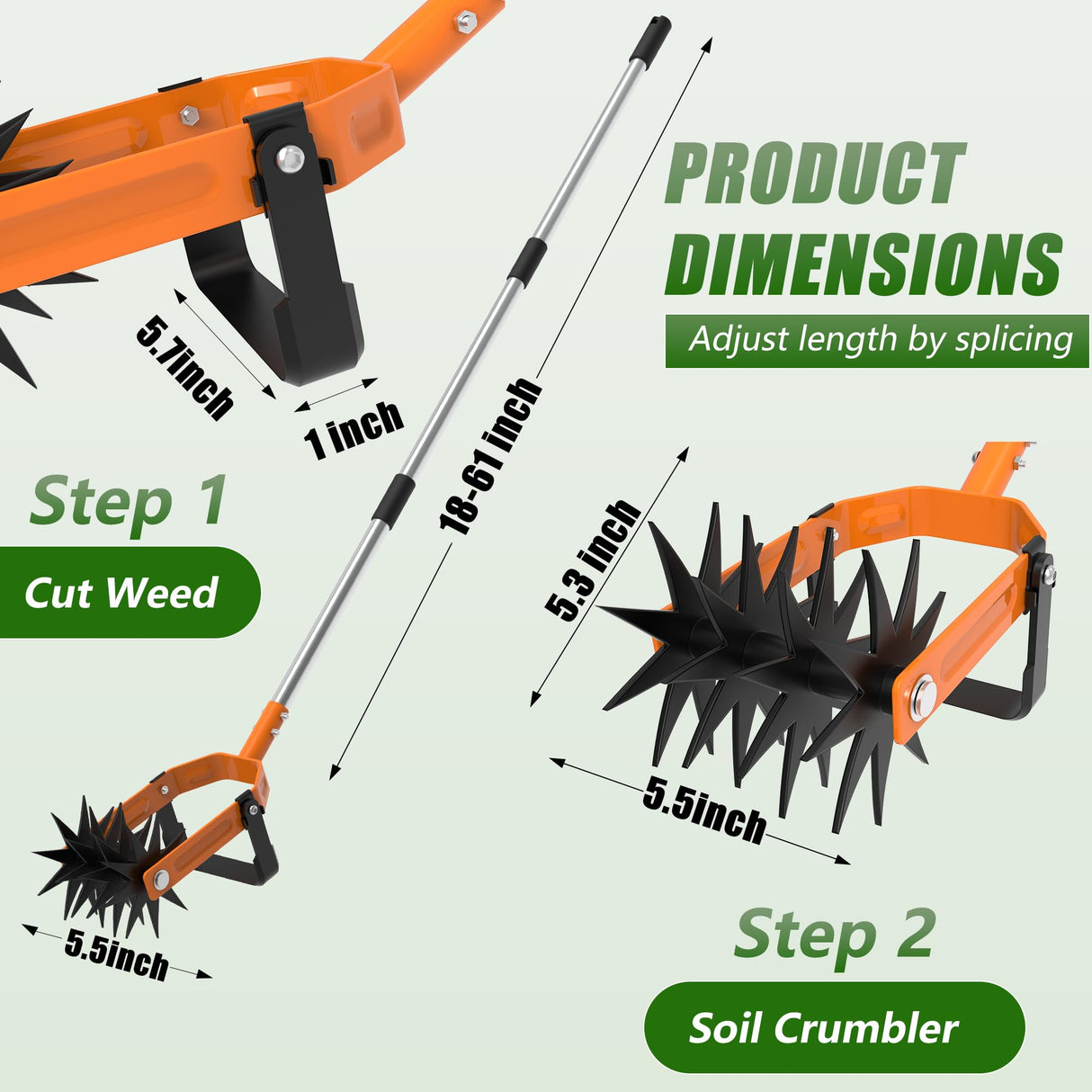 DwelSpire Rotary Cultivator - Long Handle Garden Cultivator with Adjustable Stainless Steel Pole, 2-in-1 Hand Tiller Garden Tool for Weeding, Soil Loosening, Aerating & Reseeding Grass