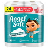 Angel Soft Toilet Paper, 24 Super Mega Rolls = 144 Regular Rolls, Soft and Strong Toilet Tissue
