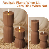 Girimax Warm Brown Ribbed Flameless Pillar Candles with Remote, Real Wax Flickering Battery LED Candles Christmas Decor Gift Set of 2