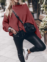 Christmas Long Sleeve Sweater for Women Casual Oversized Mock Neck Knitted Jumper Tops