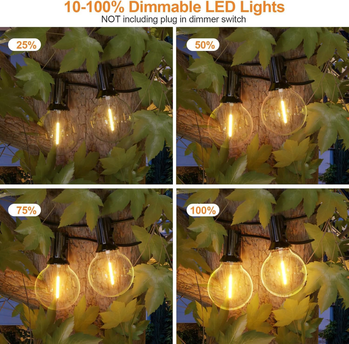 GPATIO Outdoor String Lights, 100FT G40 Bulbs Shatterproof Patio Lights, Waterproof Dimmable Hanging Outdoor Lights, Connectable LED Outside Lights for Backyard Yard Gazebo Porch Party