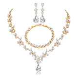 Hadskiss Jewelry Set for Women, Necklace Dangle Earrings Bracelet Set with White Cubic Zirconia, 18K Gold Plated Wedding Party Jewelry for Bridal Bridesmaid