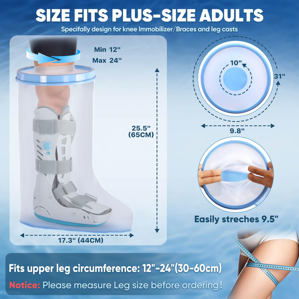 Waterproof Extra Wide Leg Cast Cover for Shower with Non-Slip Bottom for Leg Cast Protector for Surgery Wounds, Bandage, Large Cast, Knee Immobilizer/Brace, Walking Boots [2025 Upgraded Reusable]