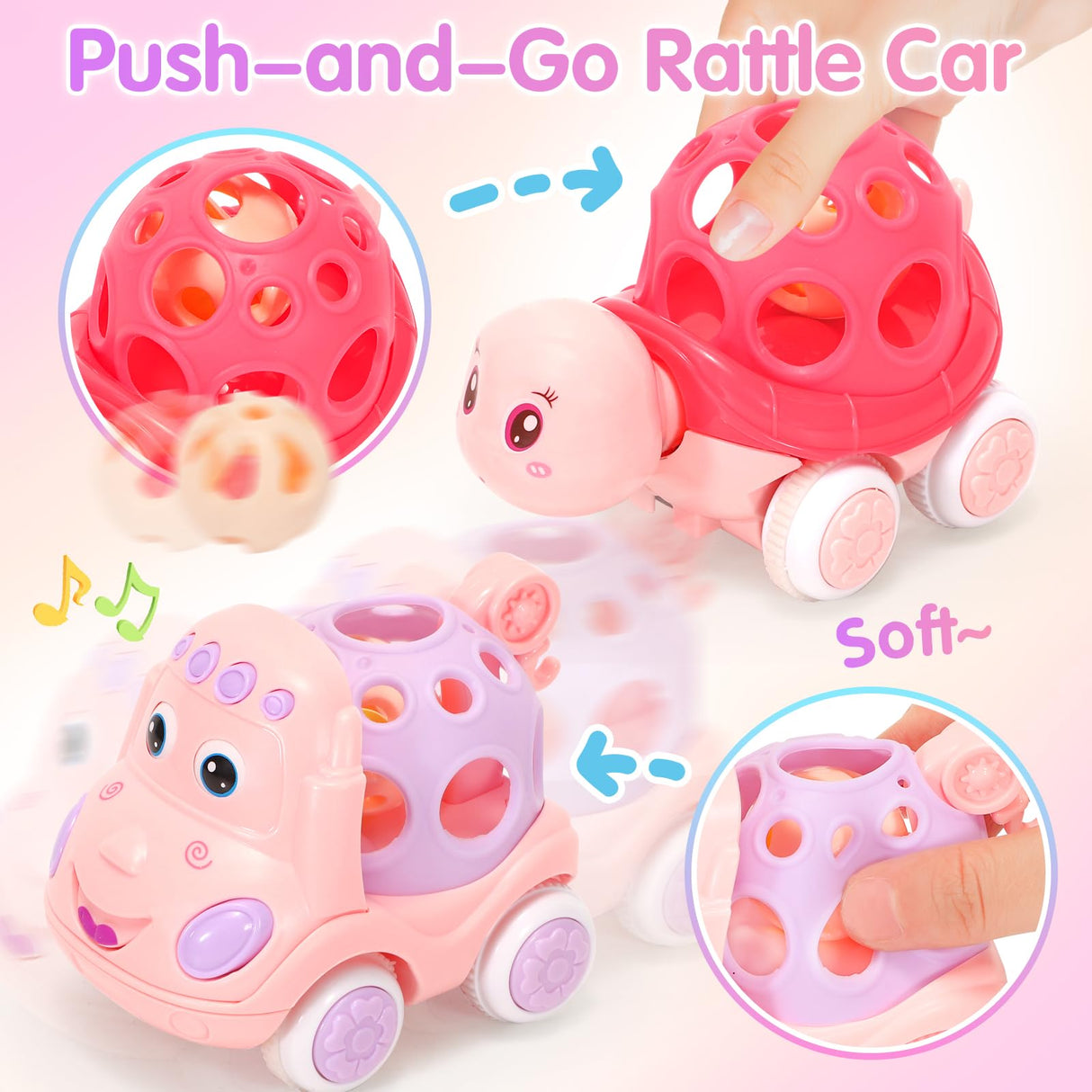 AmiDear Baby Gift for 1-2 Year Old Girl, 10-in-1 Montessori Toys Bus for Baby 6-12-18 Months+, Educational Musical Sensory Learning Toddler Toys Age 1-2, First Christmas and Birthday Gifts Pink