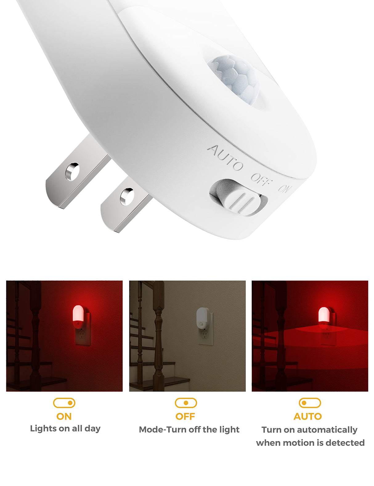 L LOHAS LED Red Night Light Plug in, Motion Sensor Night Light for Kids, 30/60LM, Red Nightlight, Motion Activated Night Lights for Bathroom, Hallway, Holiday Christmas Decoration, 2 Pack
