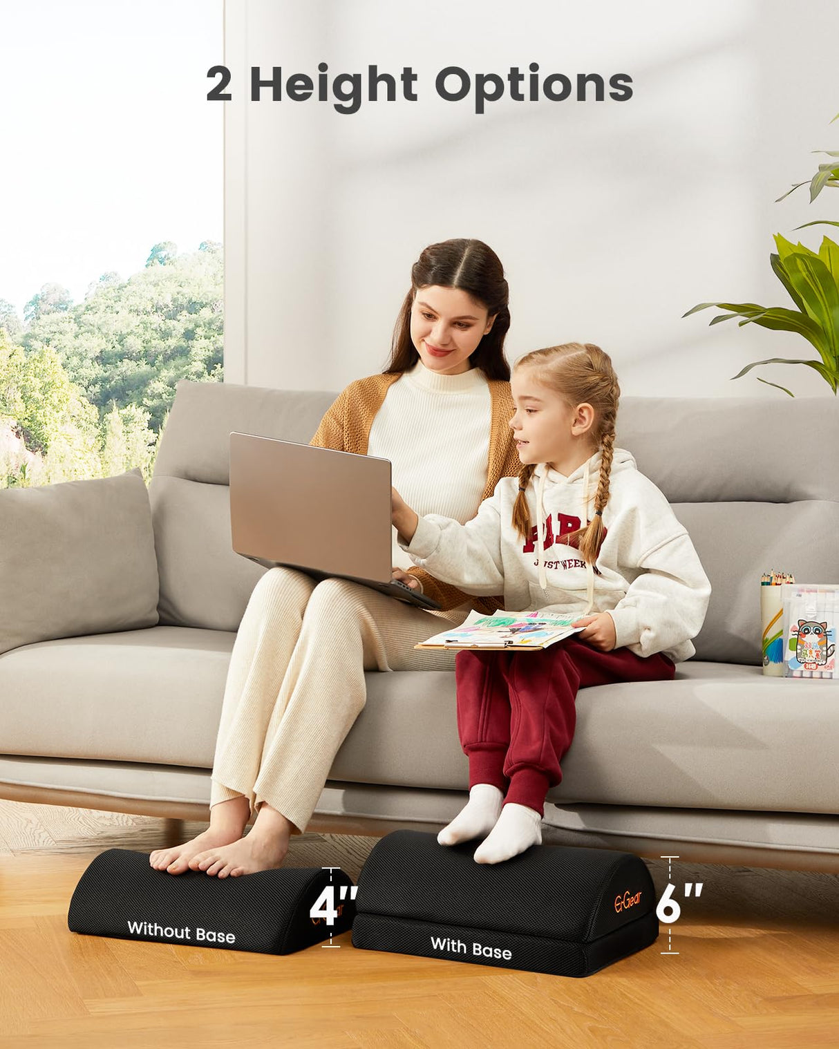 ErGear Foot Rest for Under Desk at Work with 2 Height Options, Under Desk Footrest with Ergonomic Memory Foam, Desk Foot Stool with Washable Cover for Body Pressure Points Balance,at Home, Office