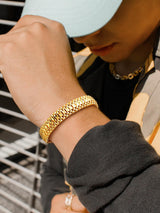 U7 Gold Bracelet for Men，14K Yellow Gold Plated Solid Mens Bracelet 12mm