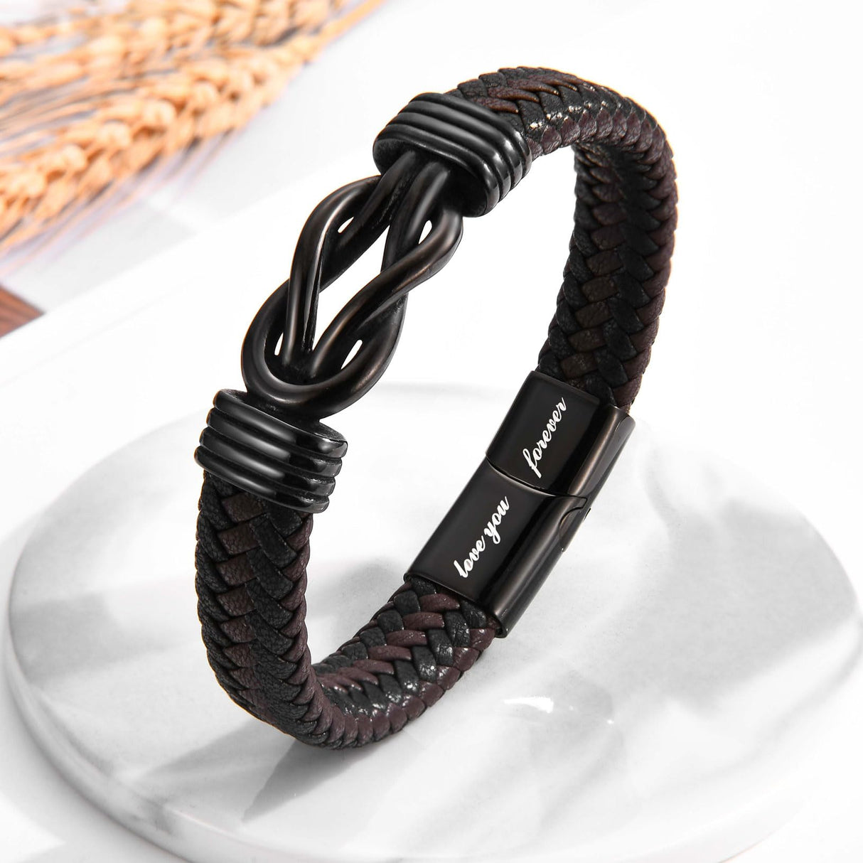 WIKHIA Gifts for Grandson from Grandpa Grandma, Cool Infinity Leather Bracelet Grandson Christmas Birthday Present Ideas for Men