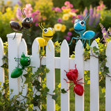 Cruis Cuka Metal Ants Wall Decor, Set of 6 Cute Garden Hand Painted Decorations for Outdoor Fence Patio Yard, Rustic Farmhouse Hanging Sculptures
