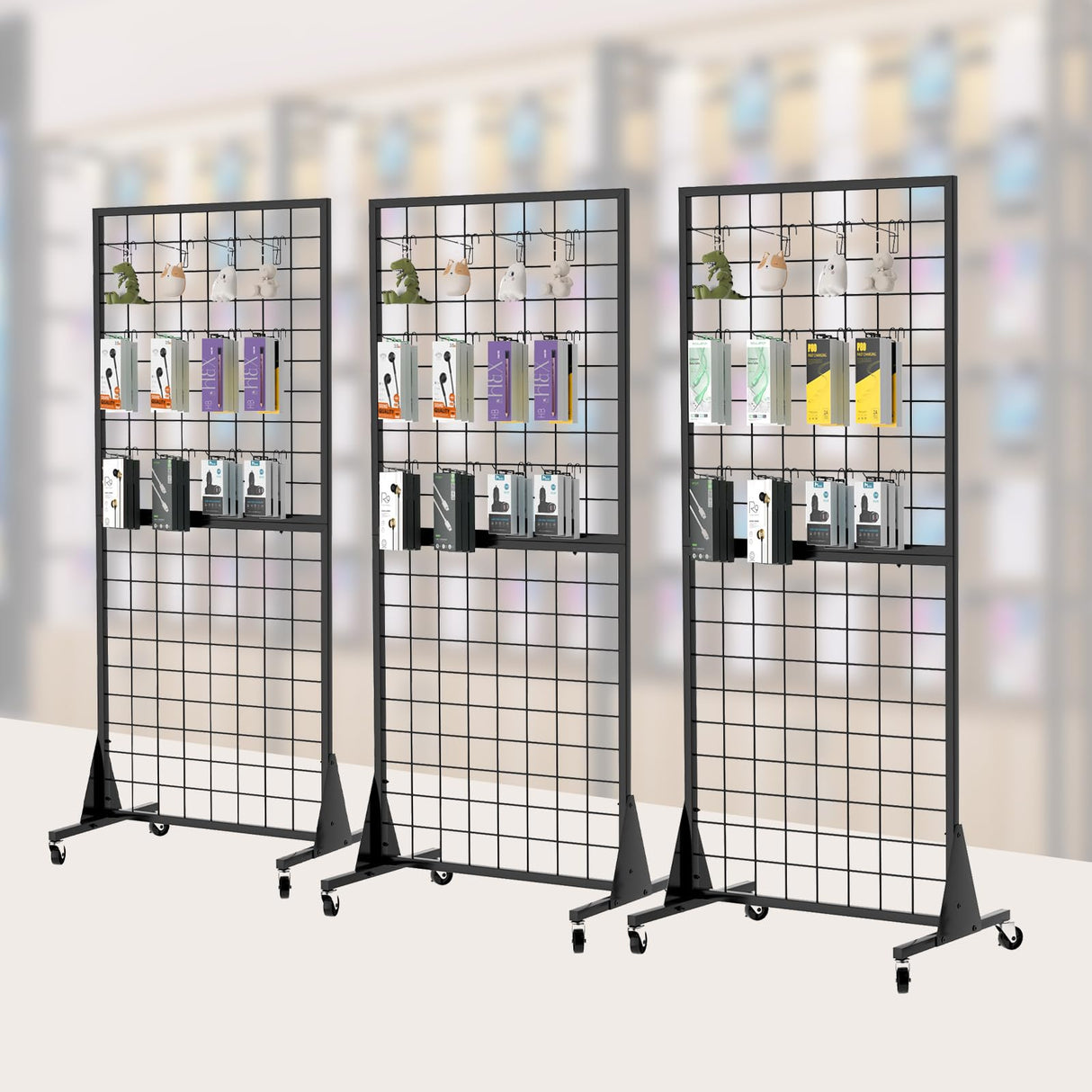 DEYEGELEA 3-Pack 2'x5.5' Ft Gridwall Panel Display Stands Heavy Duty Floor Standing Retail Display Rack with Triangle Base for Retail Art Show With 20 Hooks Christmas and Thanksgiving Outdoor Decoration Display Stand (1)