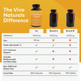Viva Naturals Vitamin C and Zinc Supplement (250 Capsules) - 1000 mg Vitamin C with Zinc 20 mg Antioxidant Supplements for Immune Support, Vitamin Supplement for Adults