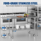 Chingoo Stainless Steel Work Table with Wheels, 30x60 Inch NSF Kitchen Prep Table with Adjustable Undershelf for Commercial Restaurant, Garage, Outdoor BBQ
