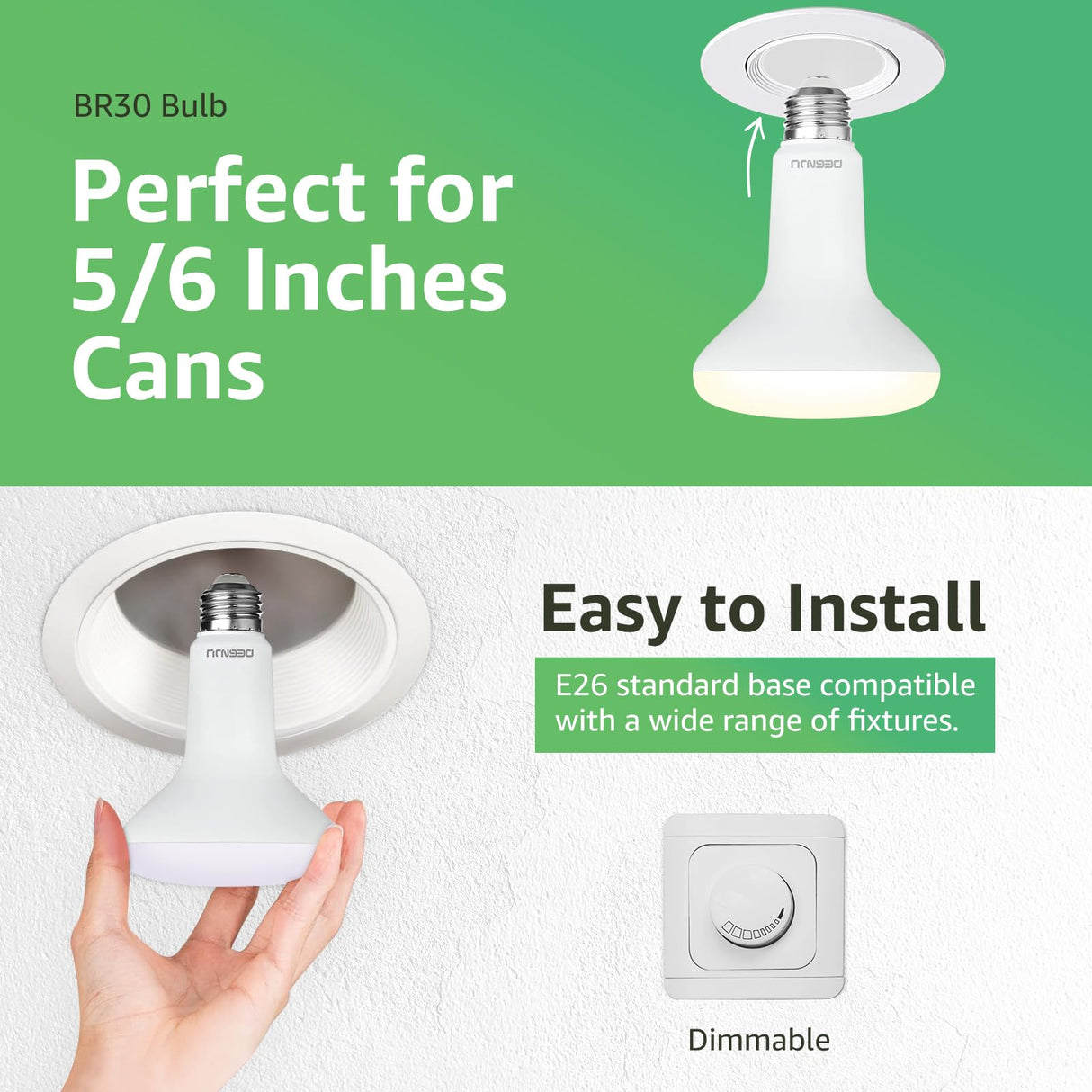 DEGNJU 12 Pack BR30 LED Recessed Light Bulb, Dimmable Indoor Flood Light Bulbs CRI80 7W Equivalent 65W 2700K Soft White 650 Lumens, 15000 Lifetime Hours E26 Base LED Can Light Bulb, Flicker-Free