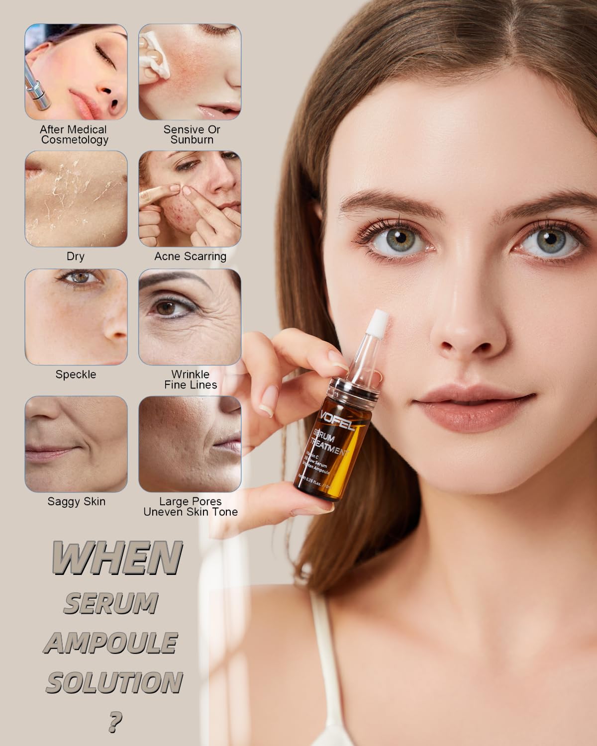 VOFEL Anti Aging Serum with Hyaluronic Acid Vitamin C Serum Facial Serum Ampoules 0.35 oz 4 Kits 16 Vials (4 kits gift box)