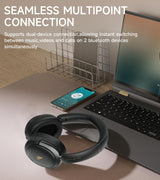 Atom Max - Hybrid Active Noise Cancelling Headphones, Hi-Res Audio, Wireless Over-Ear, Lightweight and Foldable, Comfortable earpads, 45H Playtime and Speed Charge, Customize via an App, Black