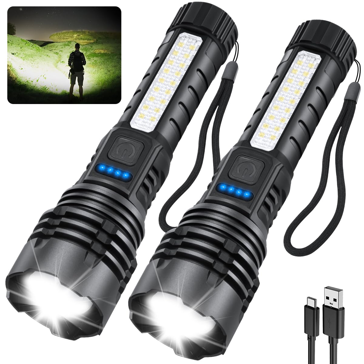 ZioeYiue Rechargeable Flashlights High Lumens, 7Mode Super Bright Flashlight Powerful, Adjustable Tactical Flash Light, Gifts for Father's Day, LED Flashlights for Home Emergency Camping Essentials