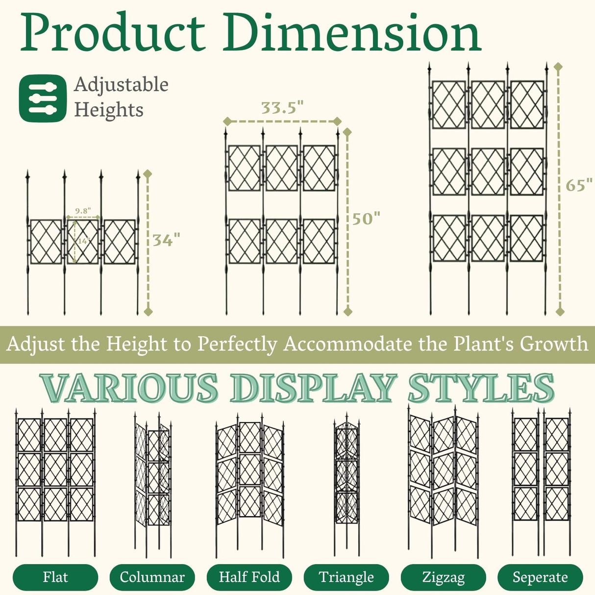 Garden Trellis Frame for Climbing Plants Outdoor | 65 Inch PE-Coated Metal Pipes & Plastic Grids Rose Wall Trellis | Rustproof Privacy Screen Plant Support Frame for Flowers Vines Vegetables Indoor