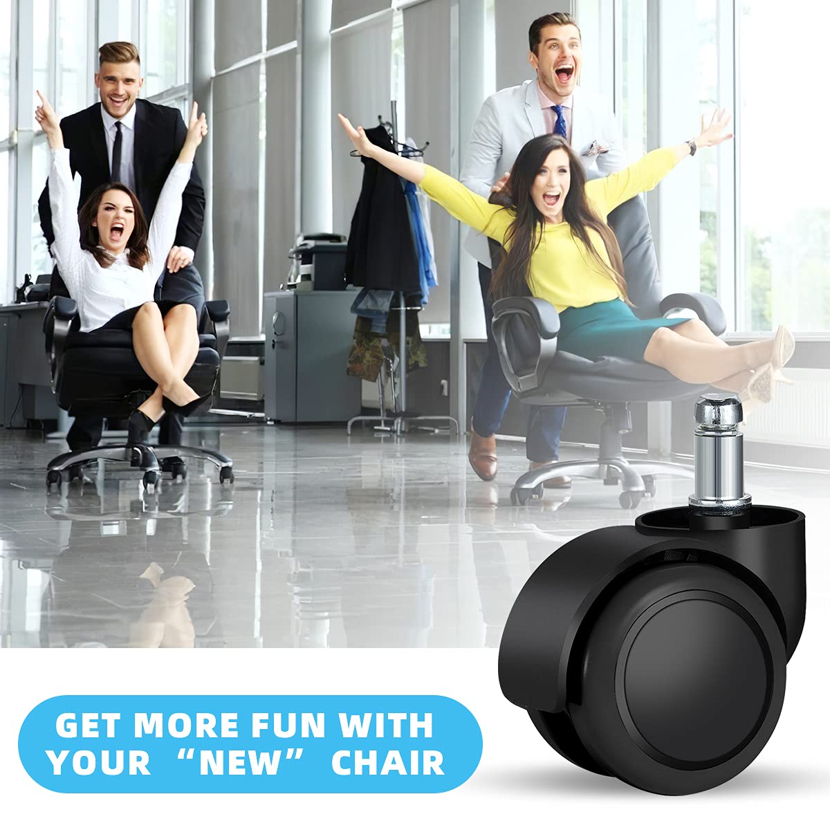 Office Chair Caster Wheels Replacement(Set of 5) for Hardwood Floors and Carpet- Heavy Duty Caster Support up to 1000bls, Office Chair Wheels,2 inch,Universal Size (Black)