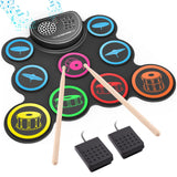 Sboet Electronic Drum Set, 9-Drum Practice Pad with Headphone Jack, Roll-up Drum Kit Machine with Built-in Speaker Drum Pedals and Sticks 10 Hours Playtime, Great Christmas for Kids