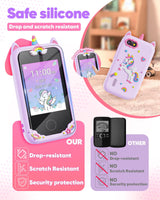Fiechcco Gifts for Girls Age 6-8 Smart Phone Easter Christmas Stocking Stuffers for Kids Toy for Teenage 3 4 5 7 9 6 8 Year Old Birthday Gift Ideas with 8G SD Card (Purple)
