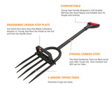5-Tine Heavy Duty Pitch Fork for Gardening - Long Handled Digging Fork Garden Claw Weeder