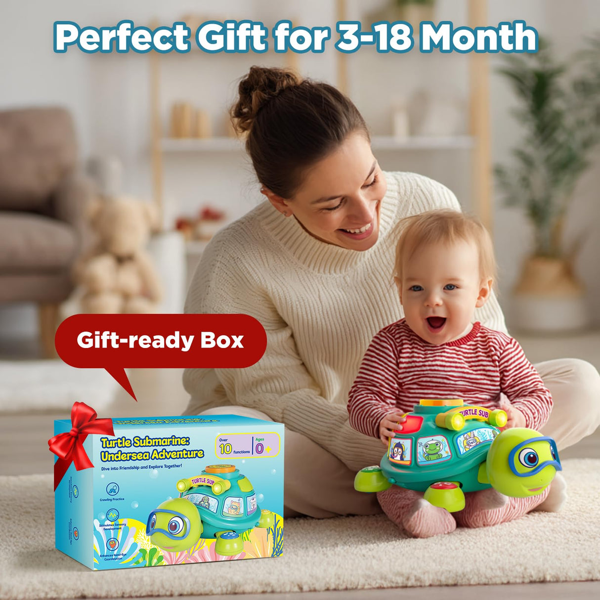 Educational Baby Toys 6-12 Month, Musical Crawling Turtle, Infant Toys for 6 7 8 9 10 Month Old Boy Girl, Christmas Bilingual Baby Gifts for 3-6-9-12 Months