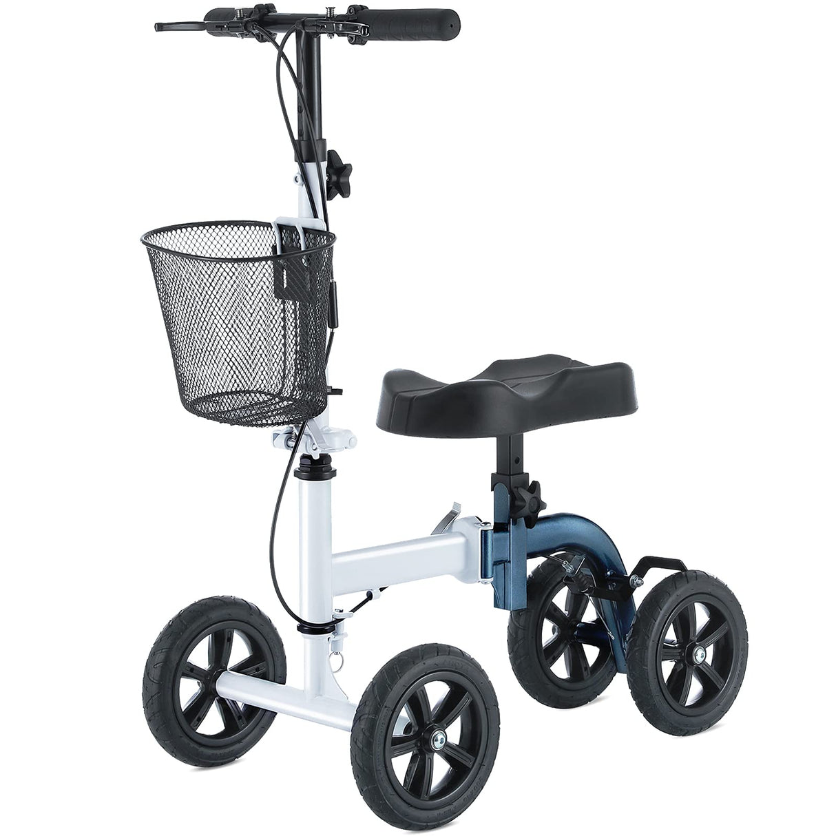 RINKMO Knee Scooter,All-Terrain Foldable KneeWalker Economical Leg Scooters for Foot Injuries Best Crutches Alternative (White+Blue)