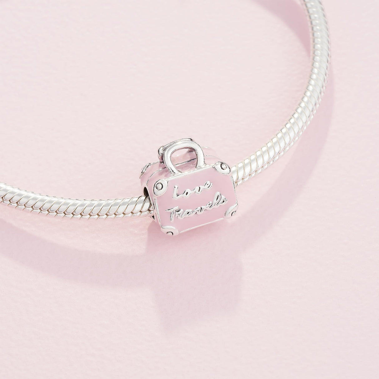 PANDORA Pink Travel Bag Charm - Compatible with PANDORA Moments - Jewelry for Women - Made with Sterling Silver & Enamel - Gift with Gift Box