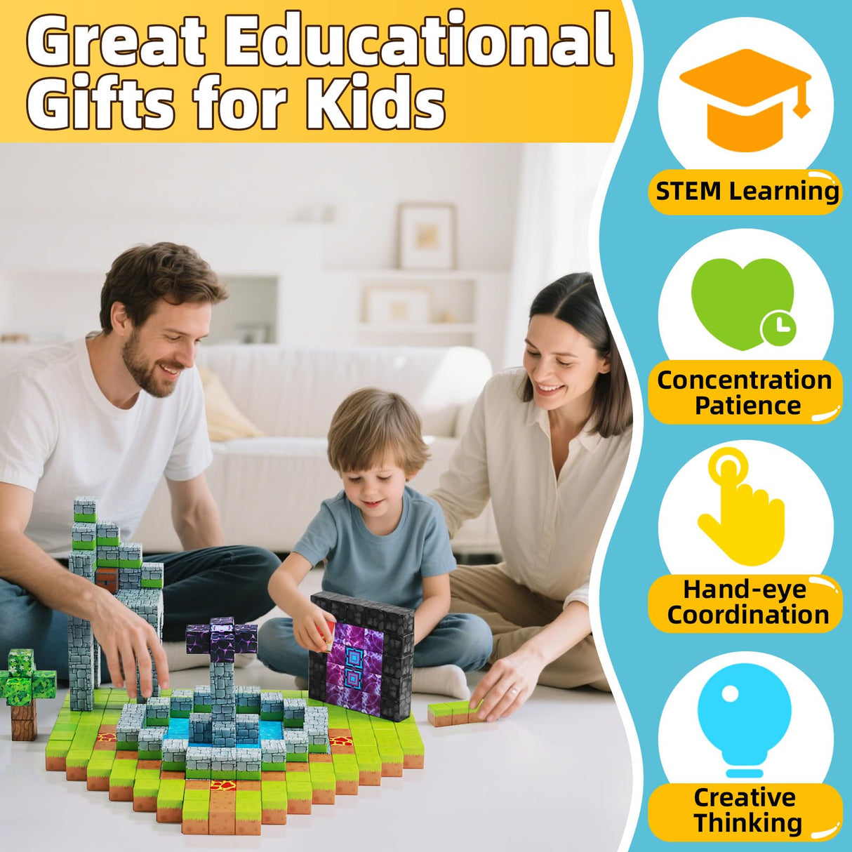 EchoPlan 150PCS Magnetic Blocks, Magnetic Building Blocks, STEM Constructions Magnet Blocks for Boys Girls Age 3 4 5 6 7 8 9 10, Sensory Stacking Toy Christmas Birthday Gifts for Kids, 1" Large Size