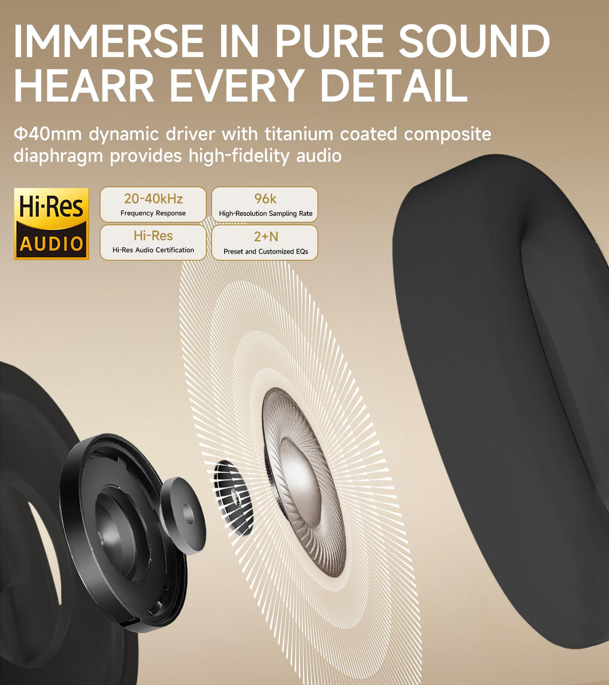 Atom Max - Hybrid Active Noise Cancelling Headphones, Hi-Res Audio, Wireless Over-Ear, Lightweight and Foldable, Comfortable earpads, 45H Playtime and Speed Charge, Customize via an App, Black