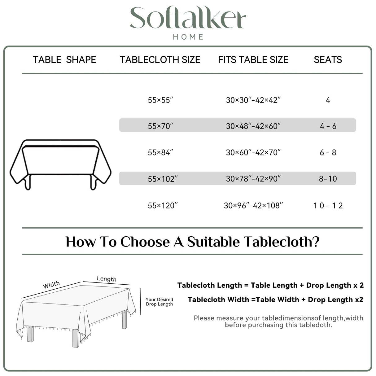 Softalker Checkered Tablecloth Rectangle, Heavy Weight Linen Gingham Christmas Table Cloth with Tassel, Washable Wrinkle Free Buffalo Plaid Table Cover for Dining/Party/Home - 55 x 84 Inch, Sage