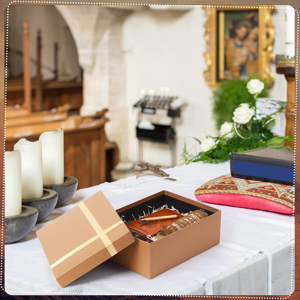 Skylety 4 Pcs Christmas Pastor Appreciation Gifts Set Pastor Refillable Journal Ordained Minister 20 oz Stainless Steel Cup Priest Socks Clergy Pen for Christmas Church Birthday Gifts