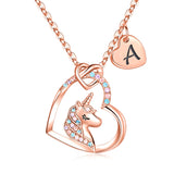 Hidepoo Unicorn Necklace Gifts - Initial A Heart Necklace Unicorn Jewelry