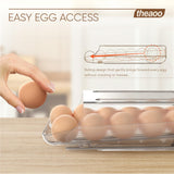theaoo Egg Holder for Fridge, Automatic Rolling Egg Container for Refrigerator, Clear Plastic Egg Dispenser, Stackable Eggs Organizer with Quick Removable inner Tray For Organizers and Storage, 1Pack