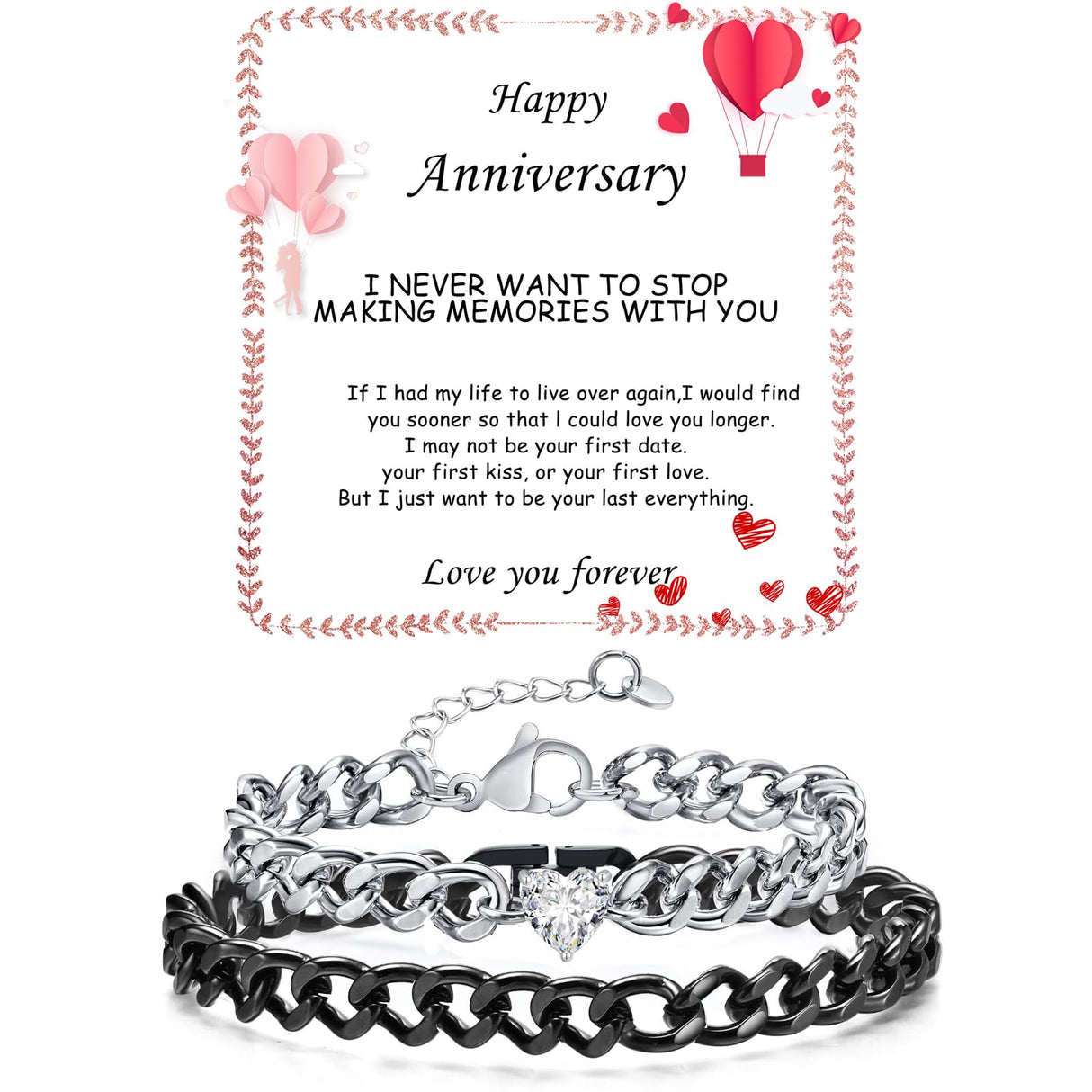 GLEZZA Matching Bracelets for Couple, Cuban Chain Gifts for Anniversary