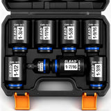 1/2'' Drive Deep Impact Socket Set, 8-Piece SAE Wheel Axle Nut Wrench Large Sockets Standard Adapter 1-11/16 1-9/16 1-3/8 1-7/16 1-1/2 1-5/8 1-3/4 Imperial Spindle Joint Torque Bearing Locknut Truck