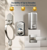 Veise Fingerprint Door Lock Set, Keyless Entry Door Lock, Front Handle Set, Electronic Keypad Deadbolt with Lever Handle, 2 Keys, Auto-Locking, One-time Codes, Easy to Install, Satin Nickel