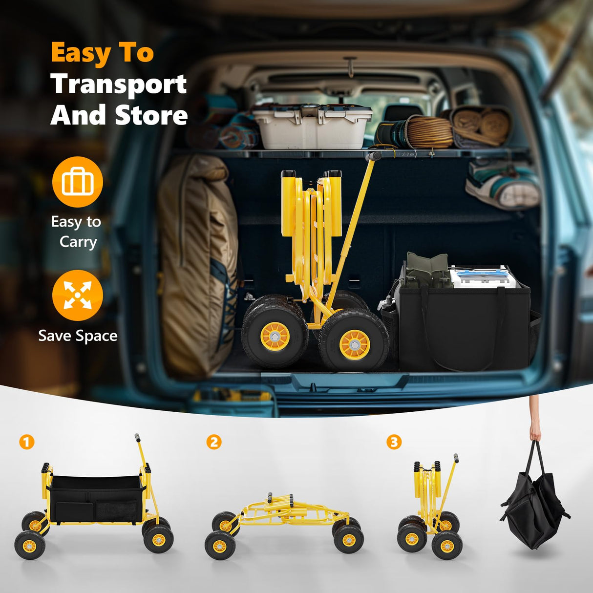 Bonnlo Beach Fishing Cart, Beach Wagon Trolley with 11" Big NO-Flat Airless Tires, Foldable Beachs Trailer with Large Cargo Basket, 550 lbs Load Capacity, 8 Fishing Rods Holder, Durable Oxford Bag