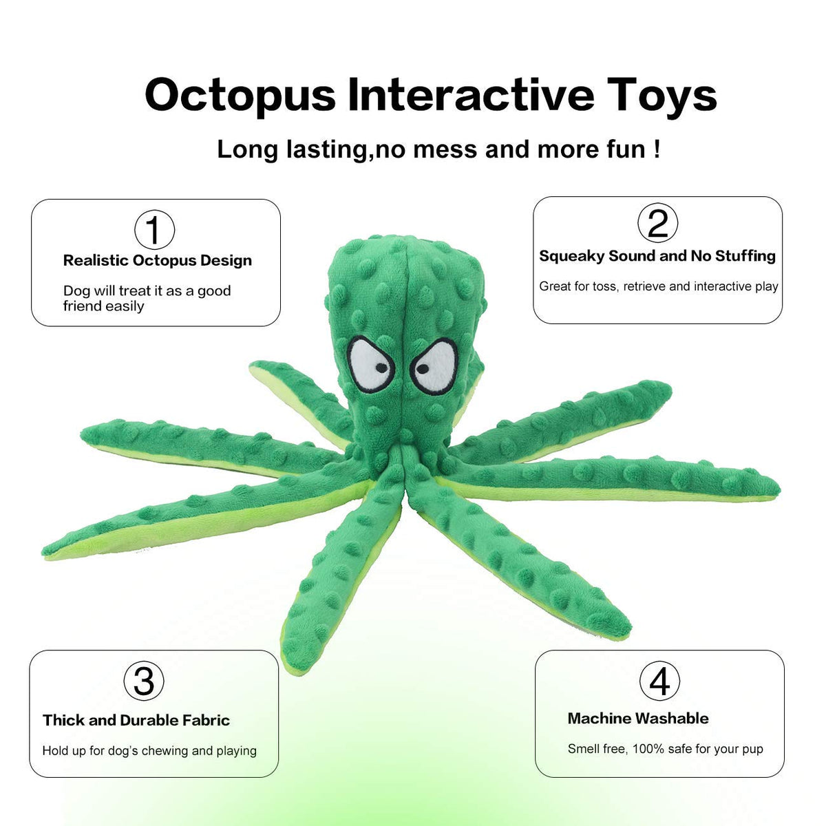 CPYOSN 2 Pack Octopus Dog Toys, No Stuffing Squeaky Crinkle Plush Chew Toys