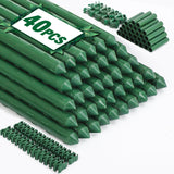 Tegarbed Garden Stakes 40 Pack, 16 Inch Plastic Coated Metal Tomato Stakes, DIY 4ft 5ft 6ft 7ft Plant Support Stakes with 28 Connectors 28 Rotatable Clips 28 Plant Clips for Indoor Outdoor Vegetables
