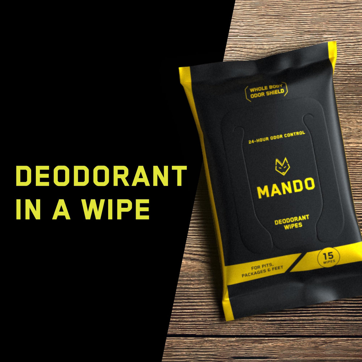 Mando Deodorant Wipes - 24 Hour Odor Control - Aluminum Free, Baking Soda Free, Skin Safe (15 Count (Pack of 3)